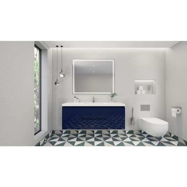 Moreno Bath Bohemia 59 in. W Bath Vanity in High Gloss Night Blue with Reinforced Acrylic Vanity Top in White with White Basin
