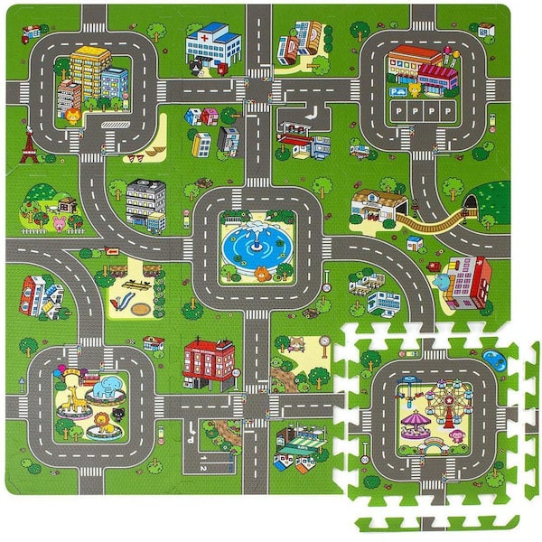 Multi-Colored Kids - Residential 12.25 x 12.25 in. Interlocking Play Mat Carpet Tile Square (3 sq. ft.)