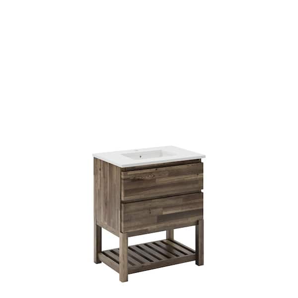 Fresca Formosa 30 in. Single Sink Freestanding Open Bottom Acacia Bath Vanity with White Quartz Top and Undermount Ceramic Sink