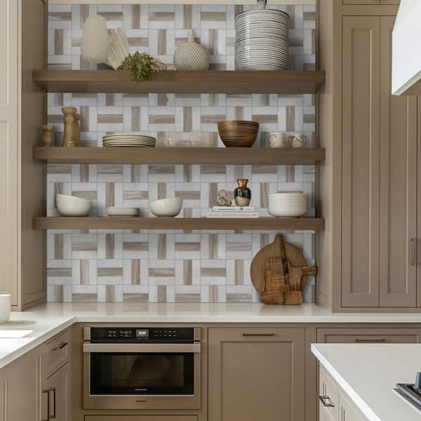 Take Home Tile Sample-Winslow Weave 4 in. x 4 in. Honed Marble Mesh-Mounted Mosaic Tile