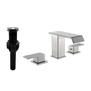 4 in. Centerset Double Handle Bathroom Faucet Combo Kit with Pop-Up Drain in Brushed Nickel