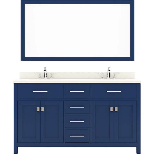 Virtu USA Caroline 60 in. W Bath Vanity in Blue with Quartz Vanity Top in White with White Basin