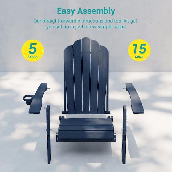 Sonkuki Navy Blue Plastic Foldable Adirondack Chair with Cup