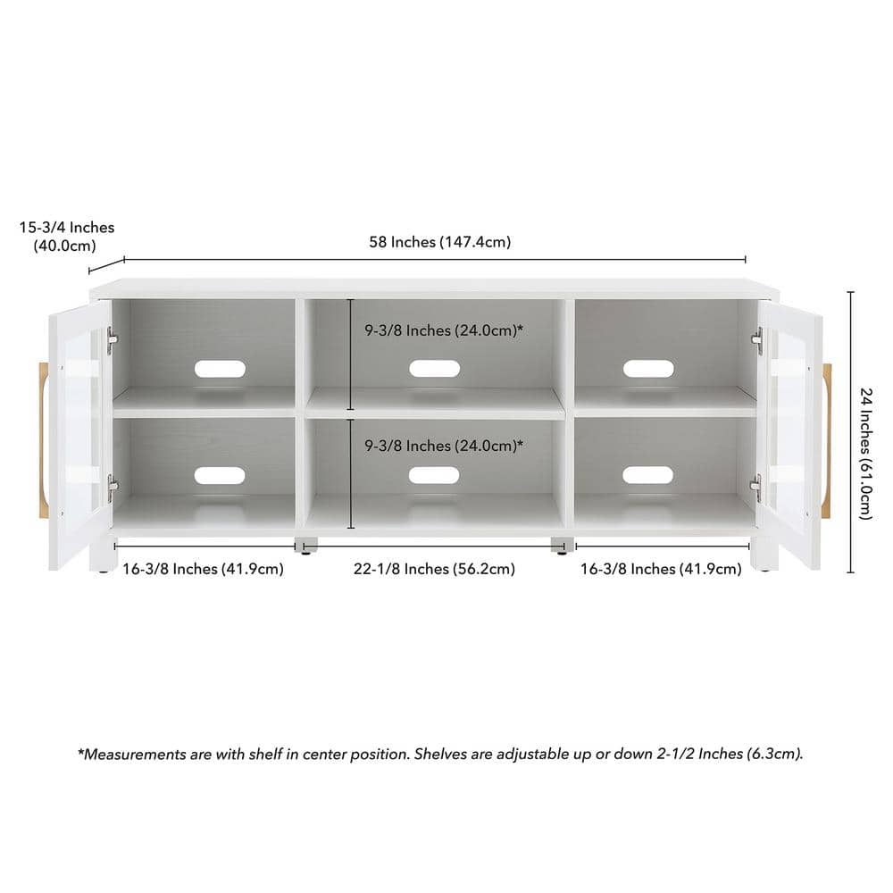 Quincy 58" White TV Stand with Glass Doors