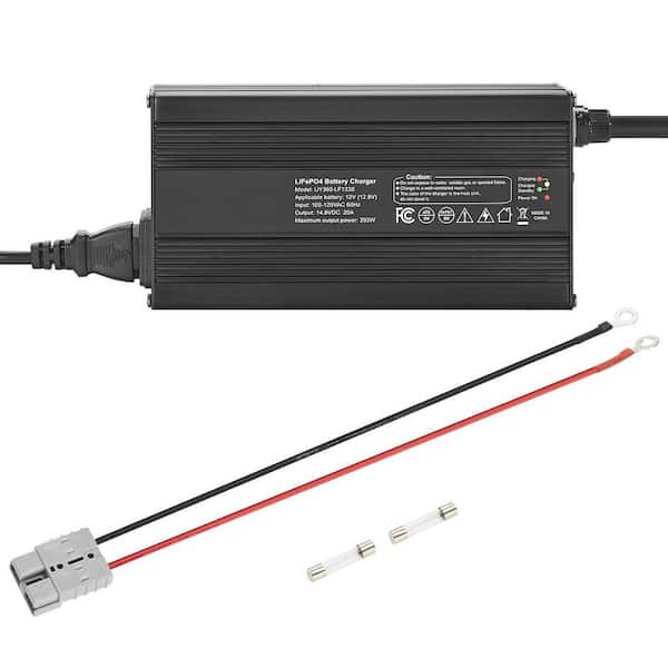 SKYSHALO 12V 20A Lithium Battery Charger 14. 6V AC-DC LiFePO4 Smart Charger with Anderson Connector LED Indicator 0V Activation