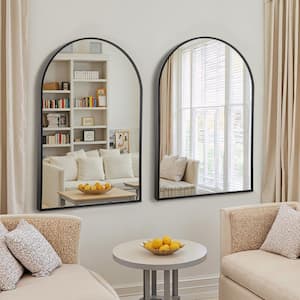 24 in. W x 36 in. H Arch Metal Modern Bathroom/Vanity Mirror Decorative Leaning Mirror Black