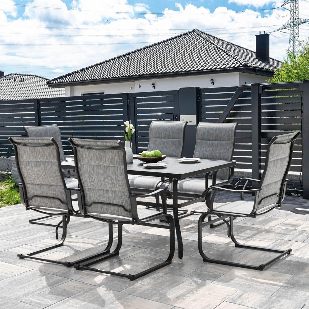 Nuu Garden Light Gray 7-Piece Textilene and Iron Rectangle