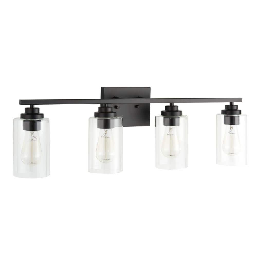 Black Metal and Glass 4-Light Dimmable Vanity Fixture