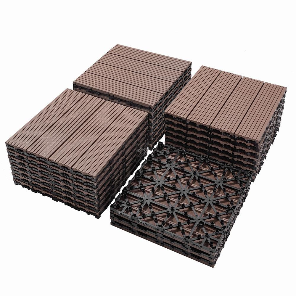 Afoxsos 1 ft. x 1 ft. Coffee Brown Plastic Composite Deck Tiles, All