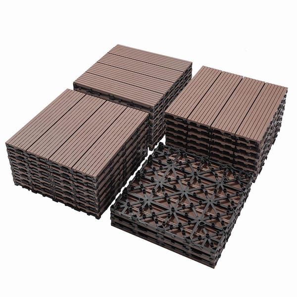Afoxsos 1 ft. x 1 ft. Coffee Brown Plastic Composite Deck Tiles, All-Weather Proof and Rust Resistant, Easy to DIY (20-Pack)