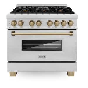 Autograph Edition 36 in. 6 Burner Dual Fuel Range in Fingerprint Resistant Stainless Steel and Champagne Bronze