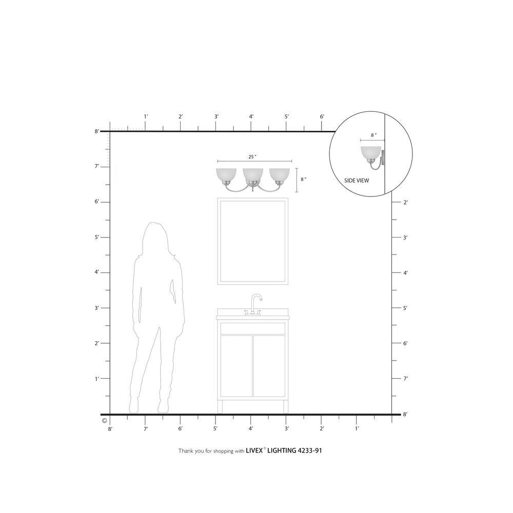 Somerset Brushed Nickel 3-Light Vanity with Satin Glass