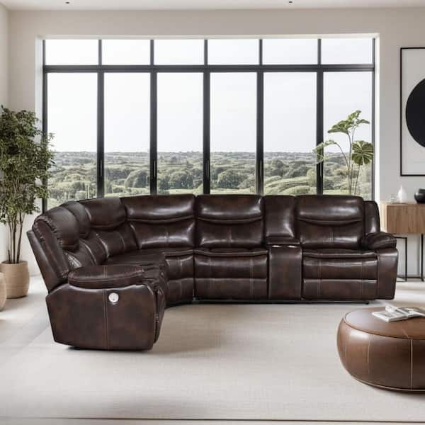 Susan Brown Faux Leather Glider Recliner Power Sofa Set