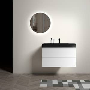 Aaby 36 in. W x 18 in. D x 25 in. H Wall Mounted Floating Bath Vanity Cabinet in White with Black Quartz Top and Sink