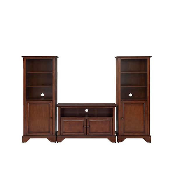 Crosley LaFayette TV Stand and 2-Audio Piers in Mahogany
