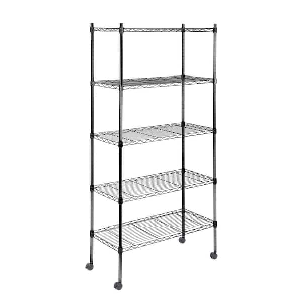 Otryad 5-Tier Heavy Duty Shelving Units with Adjustable Storage Shelf, Wheels and Leveling Feet, 800 lb. Capacity, 1-Pack-Black