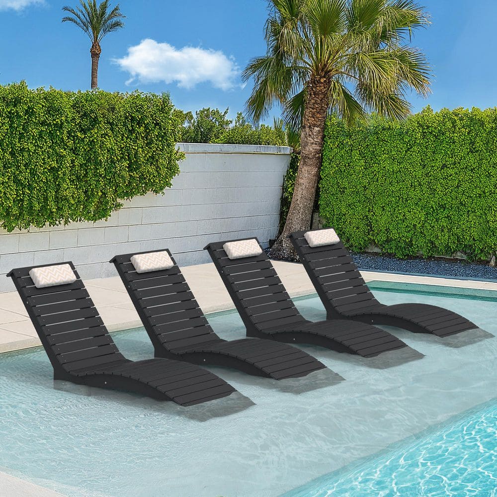 Black HDPS Plastic Outdoor Chaise Lounge UV Protection Waterproof Pool Lounge Chairs with Headrest Set of 4 price history on PriceWatchPro