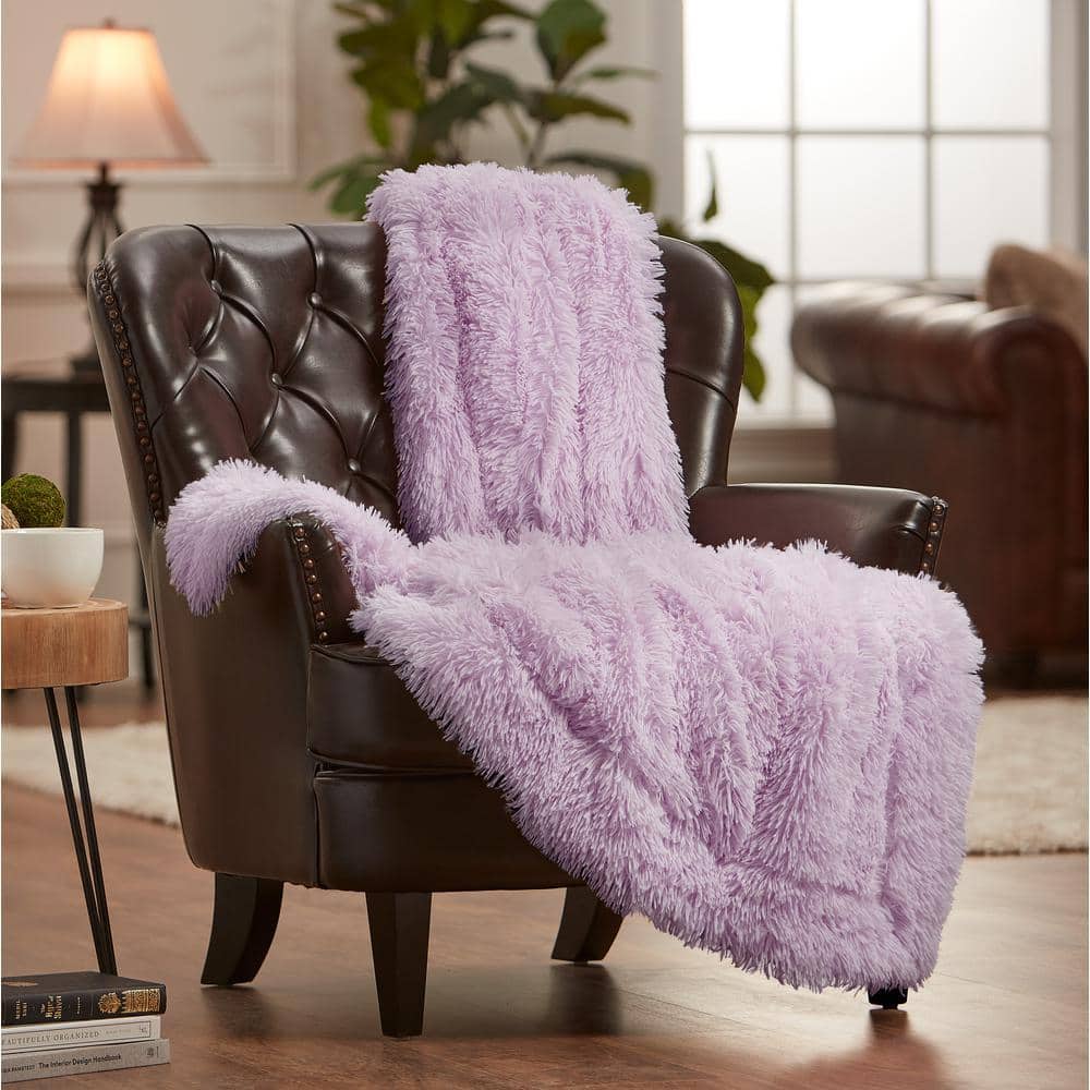 CHANASYA Solid Purple Orchid Shaggy Faux Long Fur Polyester Throw