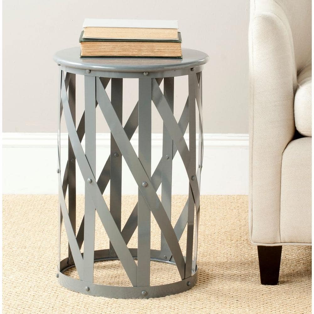 Gray Metal Round Lattice Accent Table