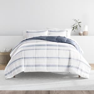 Patterned Reversible Microfiber All Season Down Alternative Ultra Soft Comforter Set in Stone Stitched Stripe