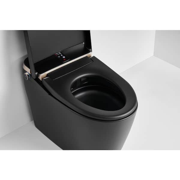 WELLFOR USBY-1.28 GPF Elongated Bidet Toilet in Black with Heated Seat, Warm Air Dryer, LED Screen Display