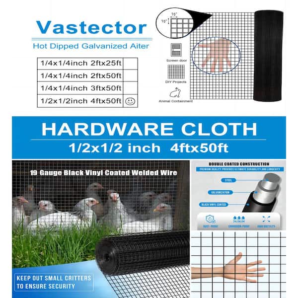 WELLFOR 4 ft. H x 50 ft. W Galvanized Iron 19-Gauge Chain Link Fabric Roll in Black