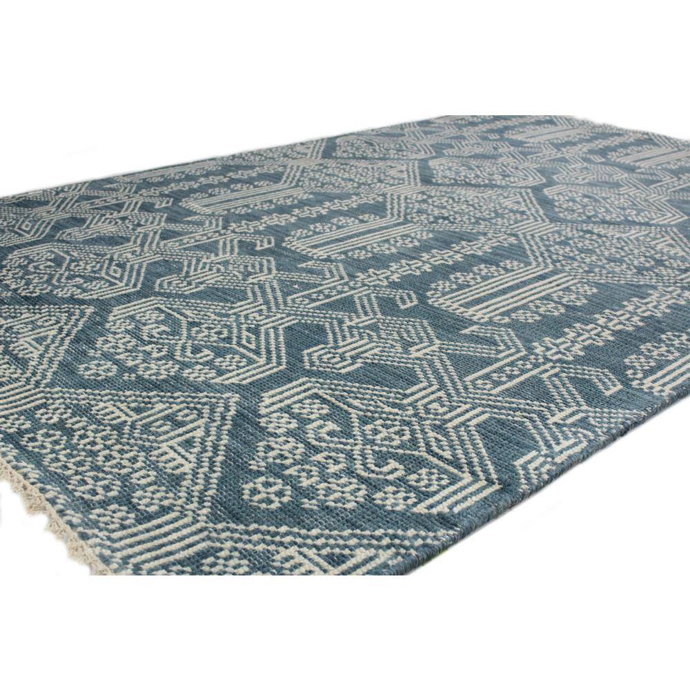 Azure Blue Geometric Wool Rectangular Area Rug 5' x 7'