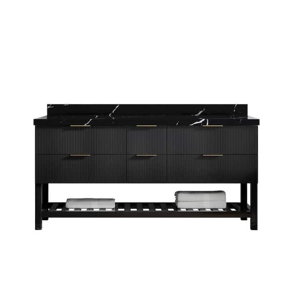 Willow Collections Catalina 72 in. W x 22 in. D x 36 in. H Double Sink Bath Vanity in Black with 2 in. Calcutta Black Qt. Top