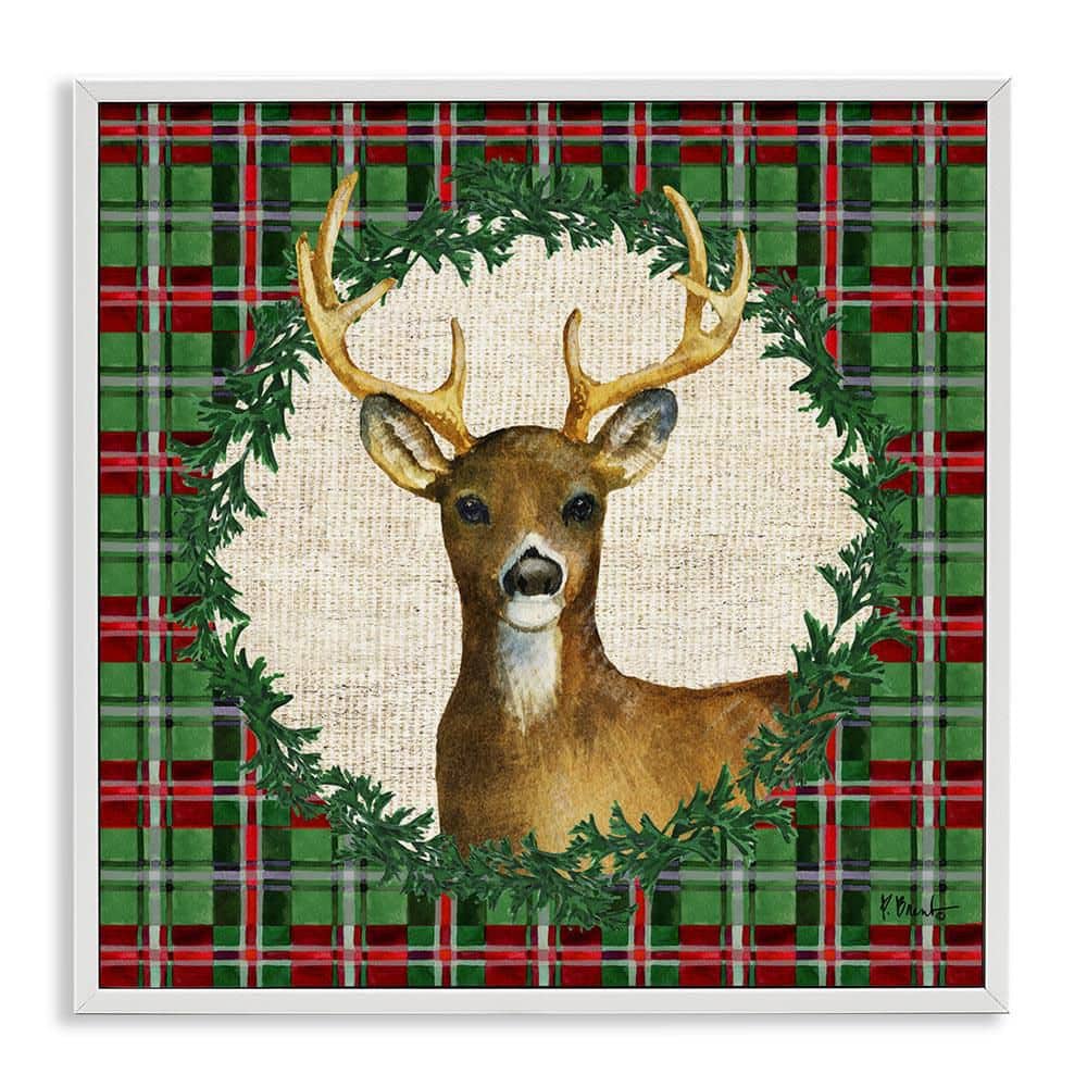Plaid Holiday Deer by Paul Brent White Framed Animal Giclee Art Print 24 in. x 24 in. price history on PriceWatchPro