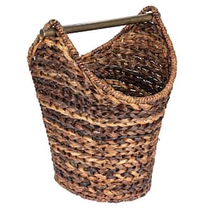 Freestanding Toilet Paper Holder with Wood Handle in Brown Braided Basket Finish