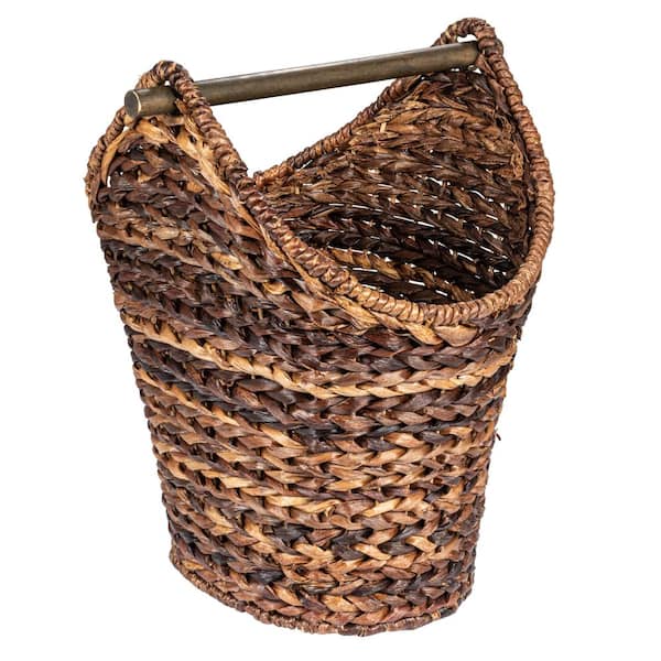 Storied Home Freestanding Toilet Paper Holder with Wood Handle in Brown Braided Basket Finish
