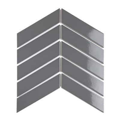 Metro Soho Chevron Glossy 7 in. x 1-3/4 in. Grey Porcelain Floor and Wall Tile (1 sq. ft. / pack)