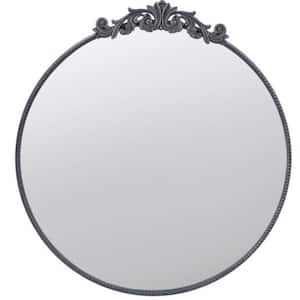 36 in. x 39 in. Classic Round Shape Wall Mounted Mirror with Baroque Inspired Frame, Black