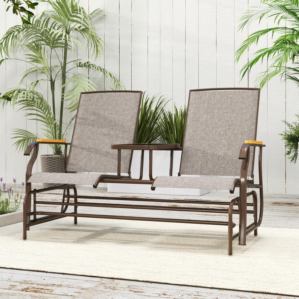 2-Person Outdoor Metal Glider Bench, Patio Swing Chair Loveseat with Breath