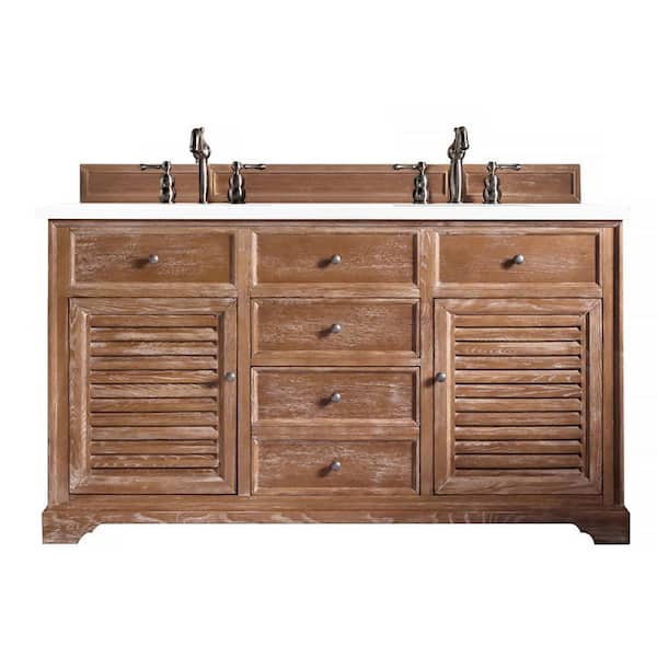 James Martin Vanities Savannah 60 in. W x 23.5 in.D x 34.3 in. H Double Bath Vanity in Driftwood with Quartz Top in Classic White