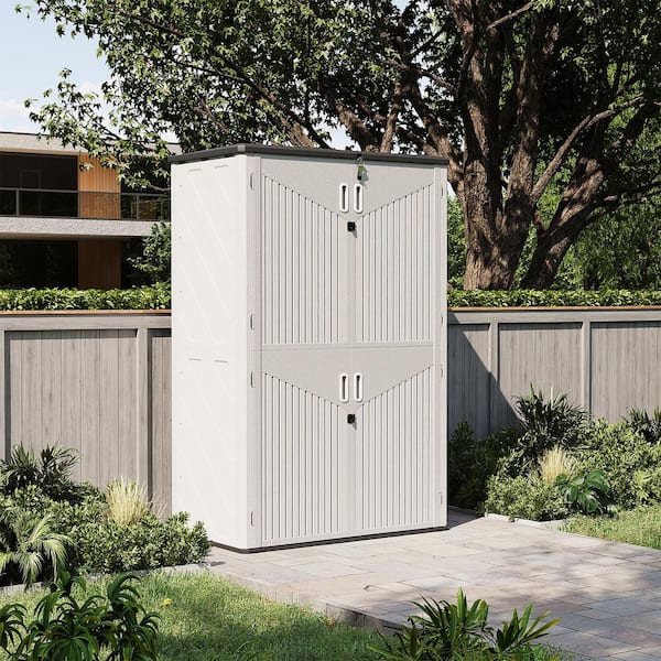 4.4 ft. W x 2.5 ft. D Resin Shed Vertical Outdoor Storage with Floor Outdoor Cabinet for Garden 9.5 sq. ft.