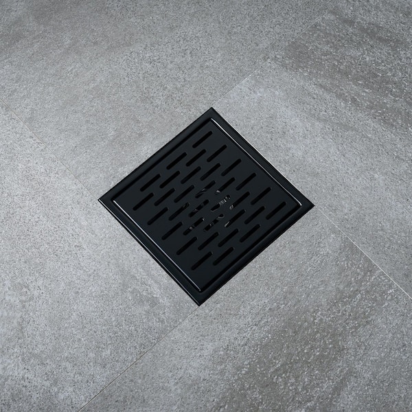 6 in. x 6 in. Stainless Steel Square Shower Floor Drain in Matte Black