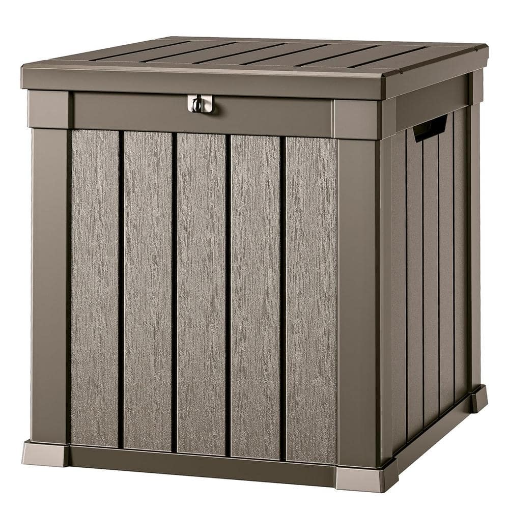 51 Gal. Light Brown Weather Resistant Resin Deck Box with Lockable Lid and 