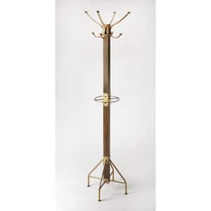 Logan Brown and Gold Square Antique Wood Coat Rack/Tree 74 in. H x 18 in. W x 18 in. D