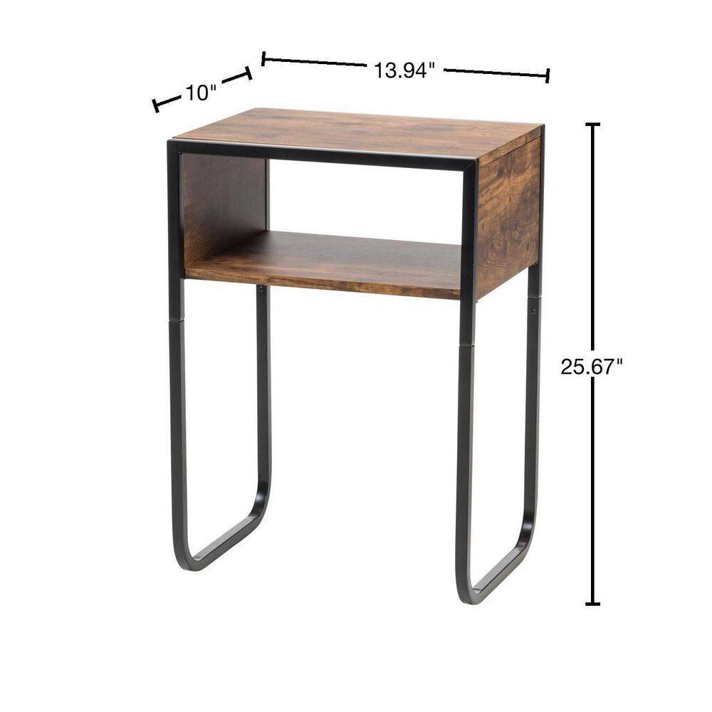 Versatile A-Shape Wood and Metal Cantilever Side Table, Brown
