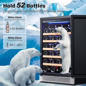 24 in. Single Zone 52-Bottles Built-In Wine Cooler Refrigerator with Safety Lock and 5 Removable Shelves