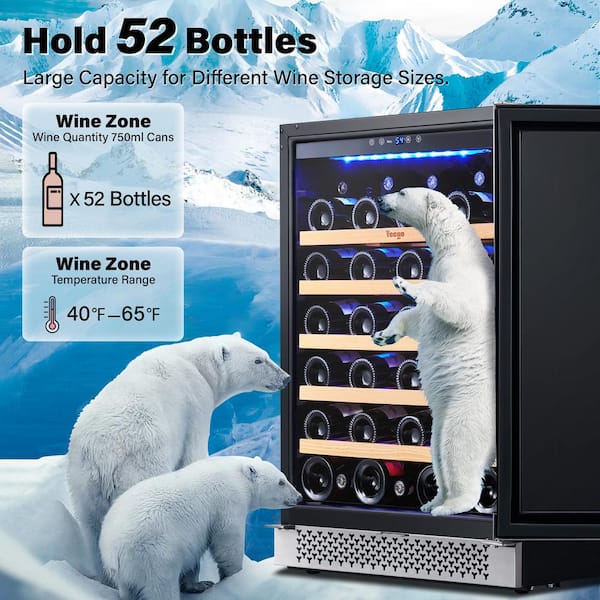 24 in. Single Zone 52-Bottles Built-In Wine Cooler Refrigerator with Safety Lock and 5 Removable Shelves