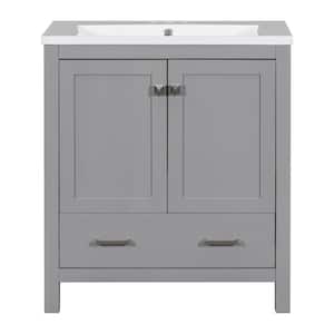 30 in. W x 18 in. D x 34 in. H Single Sink Freestanding Bath Vanity in Grey with White Cultured Marble Top