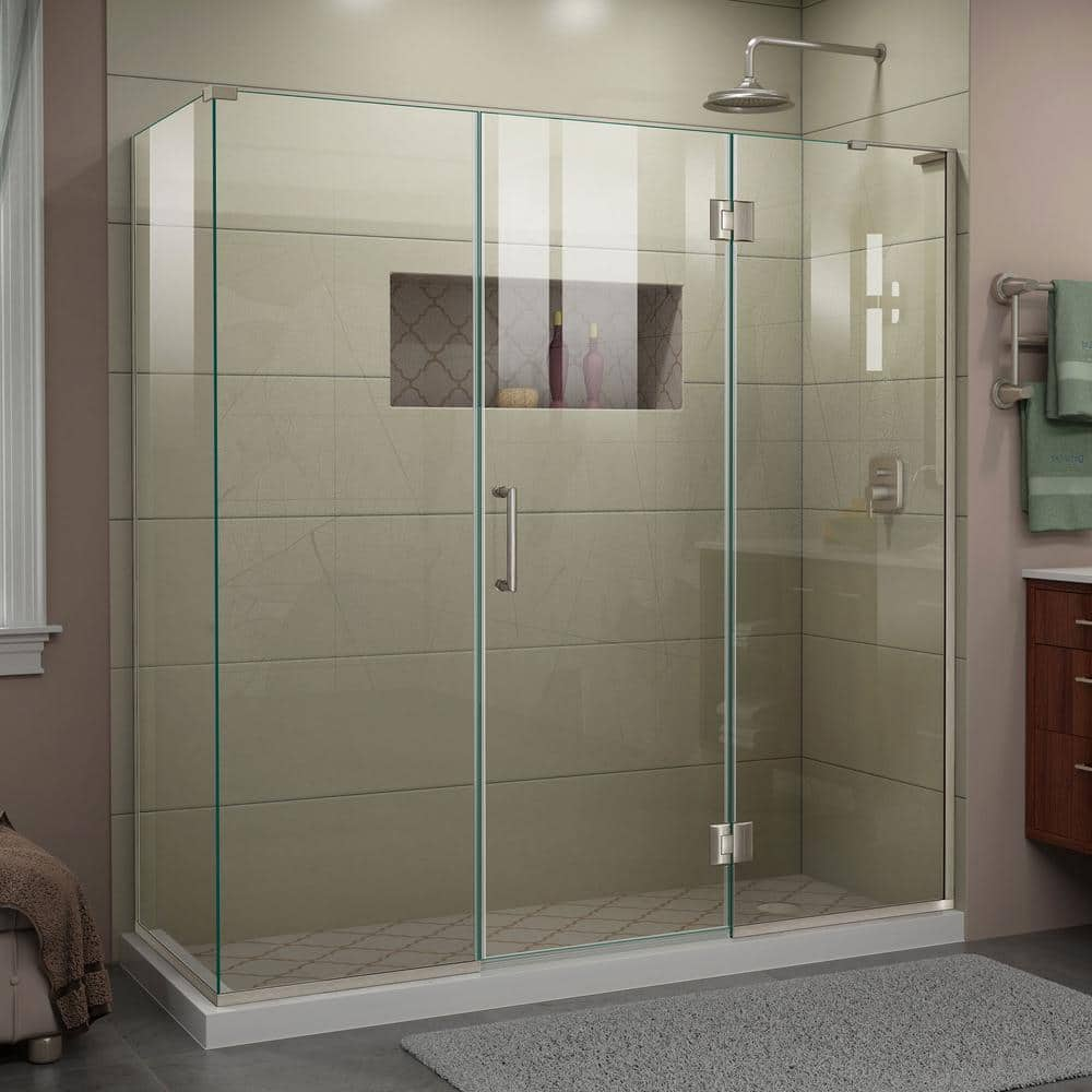 DreamLine Unidoor-X 70 in. W x 30-3/8 in. D x 72 in. H Frameless Hinged  Shower Enclosure in Brushed Nickel E3242230R-04 - The Home Depot