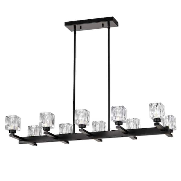 GMGSROM 10-light Black Chandelier Linear Chandelier Crystal Hanging Lighting for Kitchen Island with G9 Bulbs Included