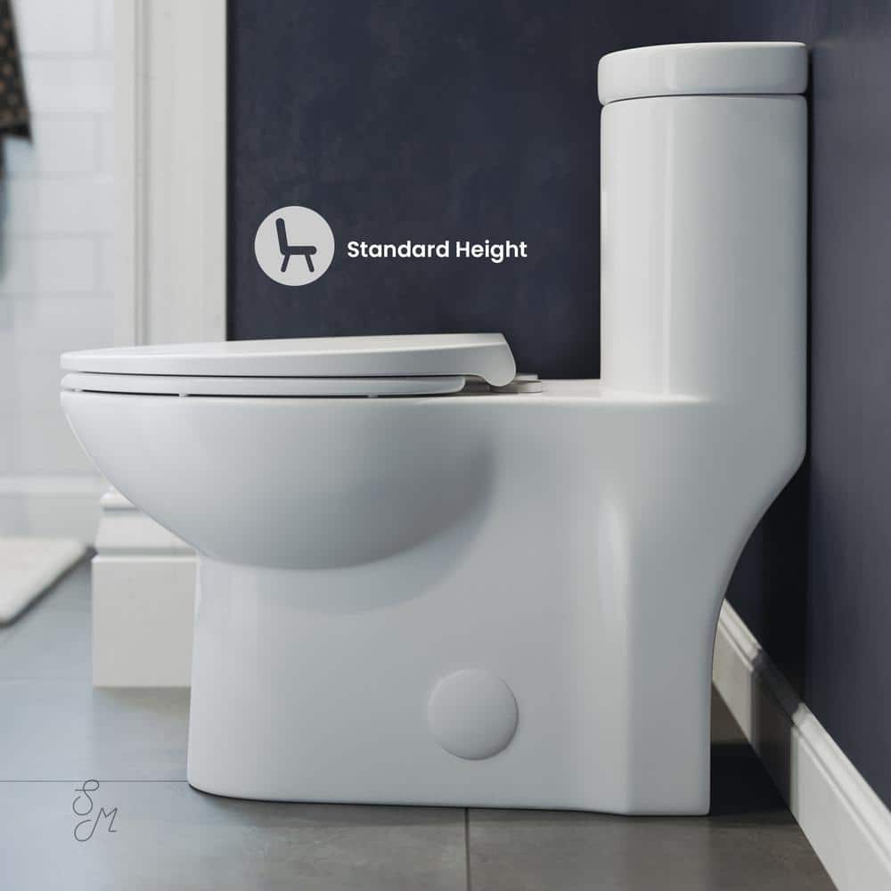 Glossy White Elongated Dual Flush One-Piece Toilet
