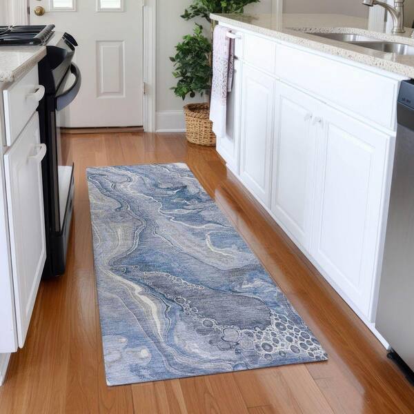 Mayfield Premium Machine Washable Abstract AMF1681 Denim 2 ft. 3 in. x 7 ft. 6 in. Runner Rug