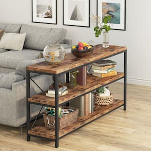 Adan 55 in. Rustic Brown Standard Rectangle Wood Console Table with 3 Tiers