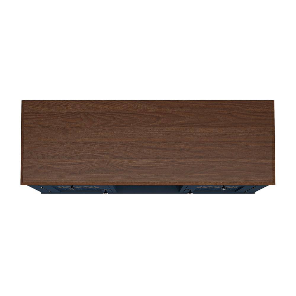 Navy Blue 47" Wine Cabinet with Glass Doors and Metal Rack