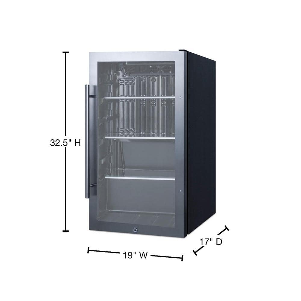 Compact Black Glass Undercounter Beverage Cooler with Stainless Steel Trim